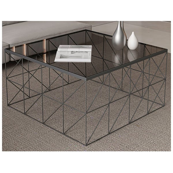 760mm Modern Square Black Glass Coffee Table with Steel Base Homary UK
