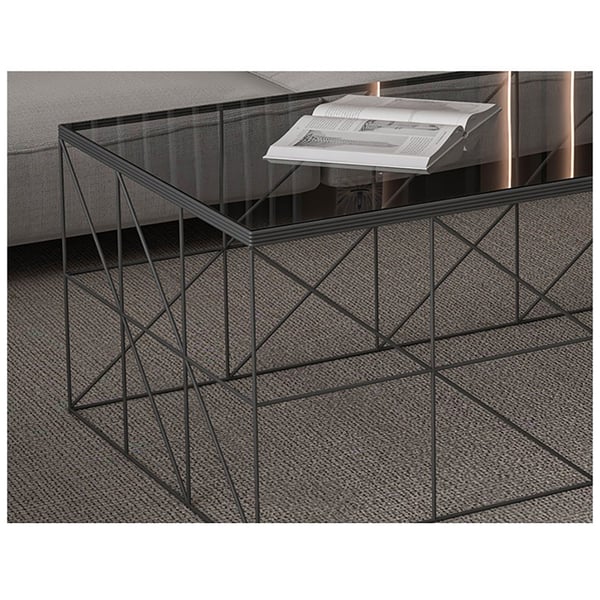 760mm Modern Square Black Glass Coffee Table with Steel Base Homary UK