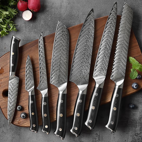 8piece Damascus Kitchen Knife Block Set Homary UK
