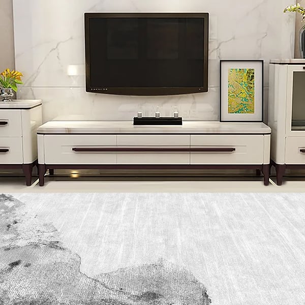 Contemporary White TV Stand up to 85" Faux Marble Top Media Console