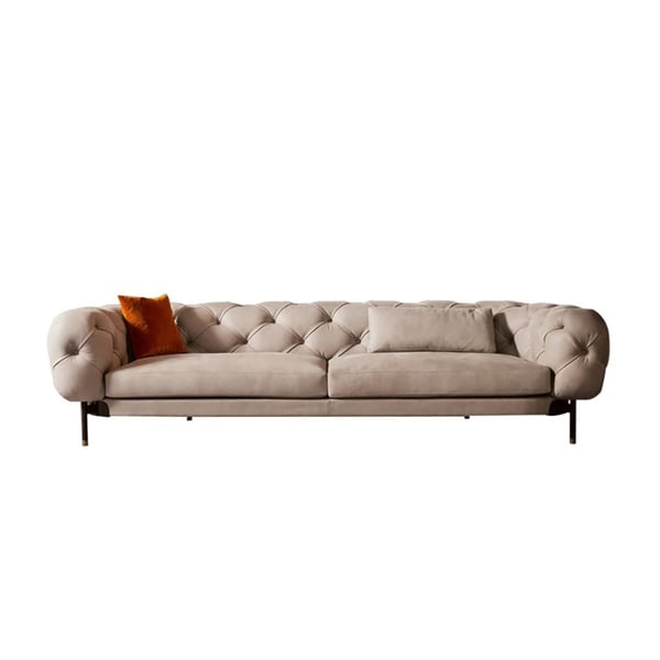 2200mm Modern Beige Velvet Upholstered Tufted Sofa 3Seater Sofa