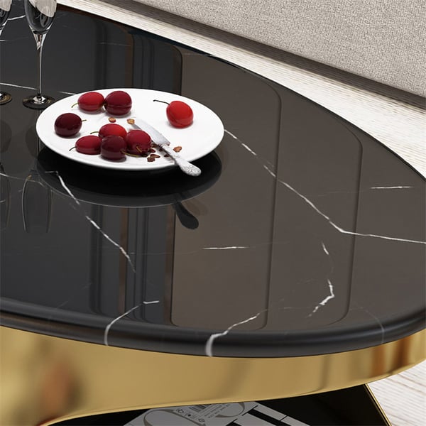 Oval Black Faux Marble Gold Coffee Table with Storage Stainless Steel Modern Accent Table Homary