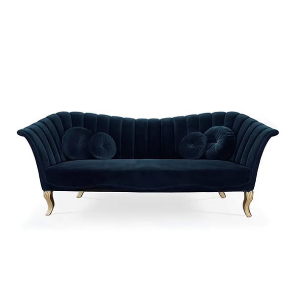2200mnm Blue Velvet Upholstered Sofa Channel Tufted 3Seater Sofa in