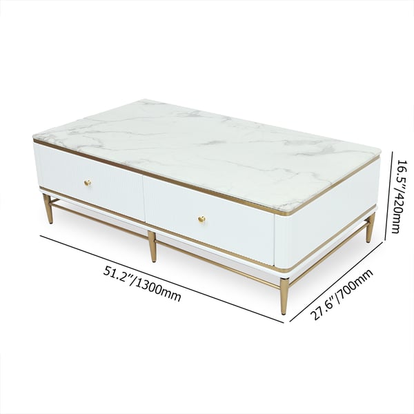 Bline 1300mm White Faux Marble Rectangle Coffee Table in Gold with