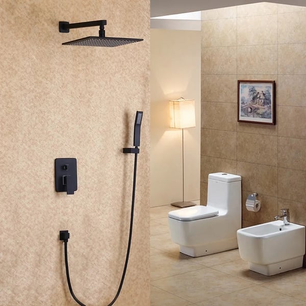 Dree Modern Matte Black WallMount 250mm Square Rain Shower & Handheld