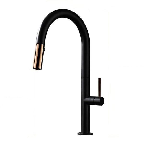 Simple Pull Down Kitchen Tap with Dual Function Single Lever Handle Black & Rose Gold Homary UK