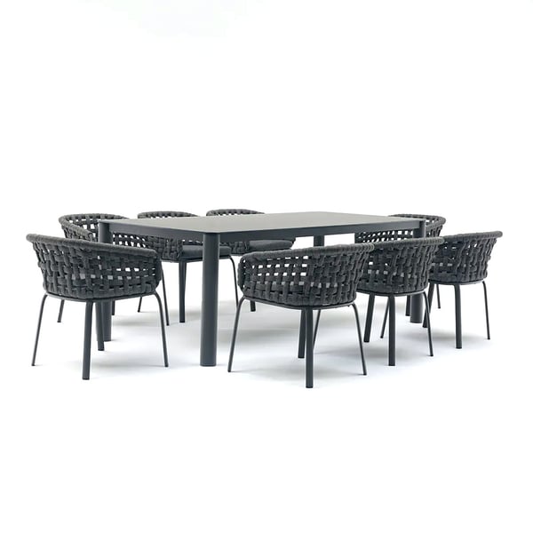 7Pieces Outdoor Dining Set with Rope Woven Chairs and Glasstop Table