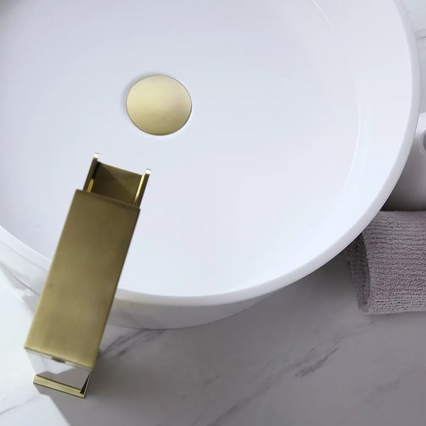 Modern Brushed Gold Vessel Bathroom Sink Pop Up Drain Without Overflow