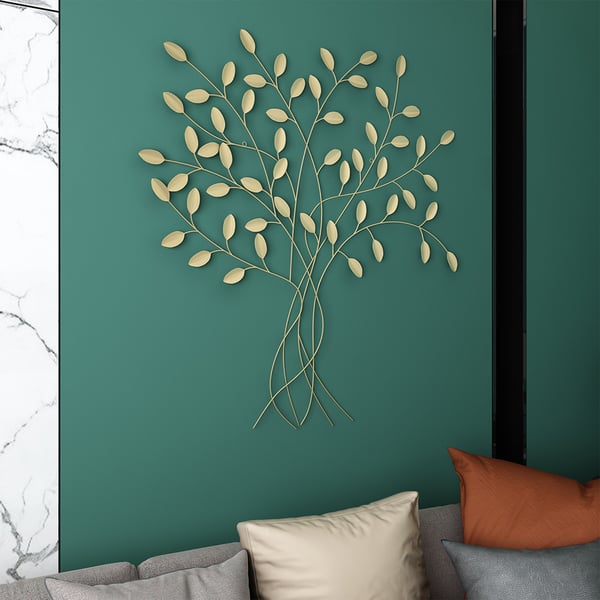 900mm x 900mm Metal Blowing Leaves Home Wall Decor Gold Homary UK