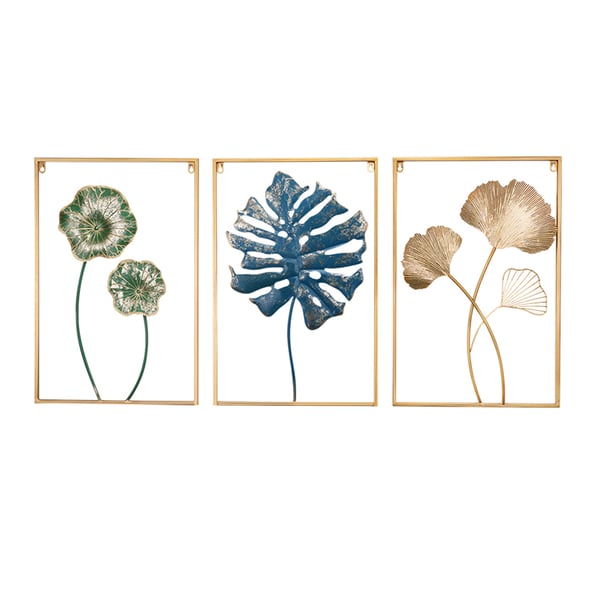 View of 3 Pieces Natural Style Delicate Botanic Metal Wall Decor with ...