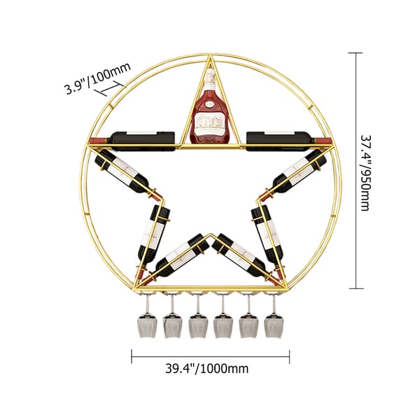 Contemporary Star-Shaped Wall Wine Rack 9 Rack Glass Rack-Homary