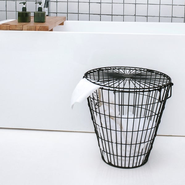 Round Wire Standing Bathroom Organizer Basket with Cover | Homary