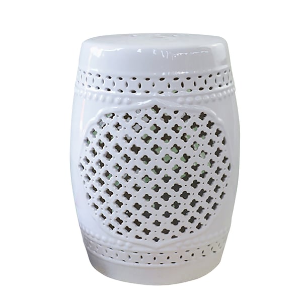 11.8" Ceramic White Garden Stool End Table Drum Shape | Homary