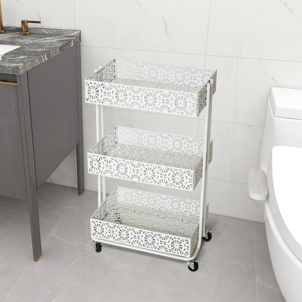 3Tier Modern Metal Bar Cart on Wheels White Homary UK