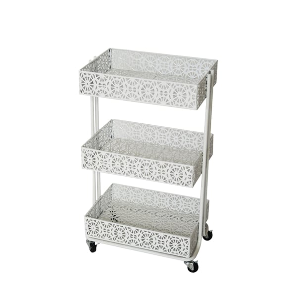 3Tier Modern Metal Bar Cart on Wheels White Homary UK
