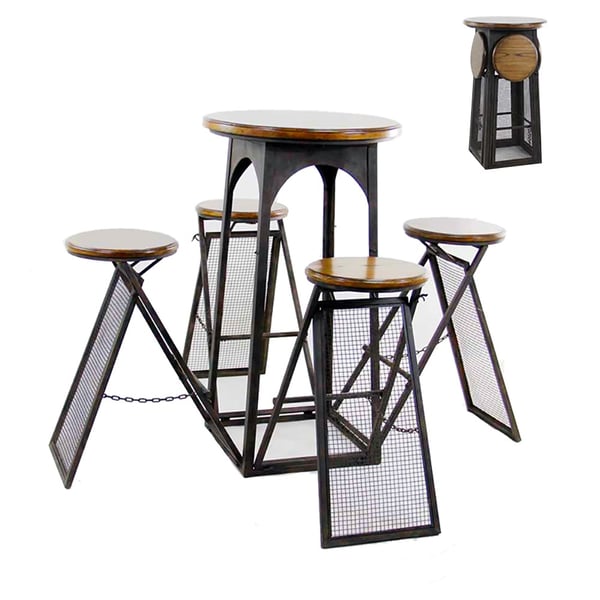 Industrial Style Folding Patio Bistro Sets with 4 Bar Stools High Stool