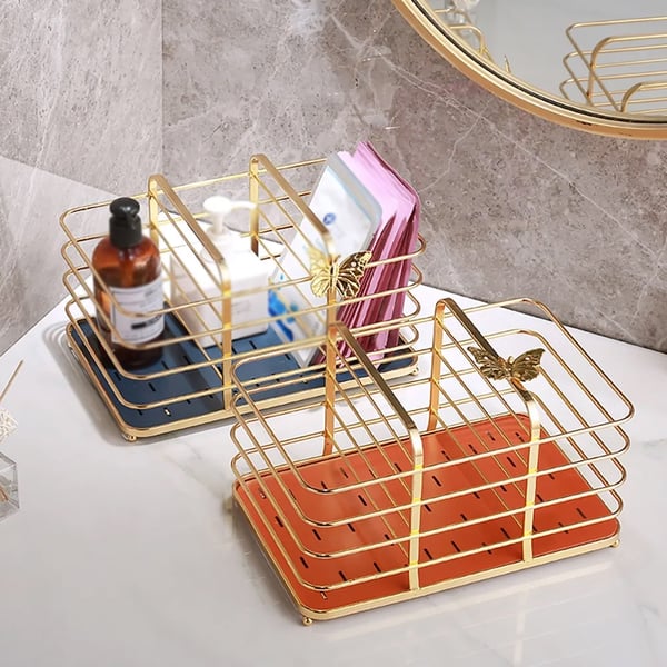 Nordic Bathroom Desk Organiser with Handles in Gold-Homary