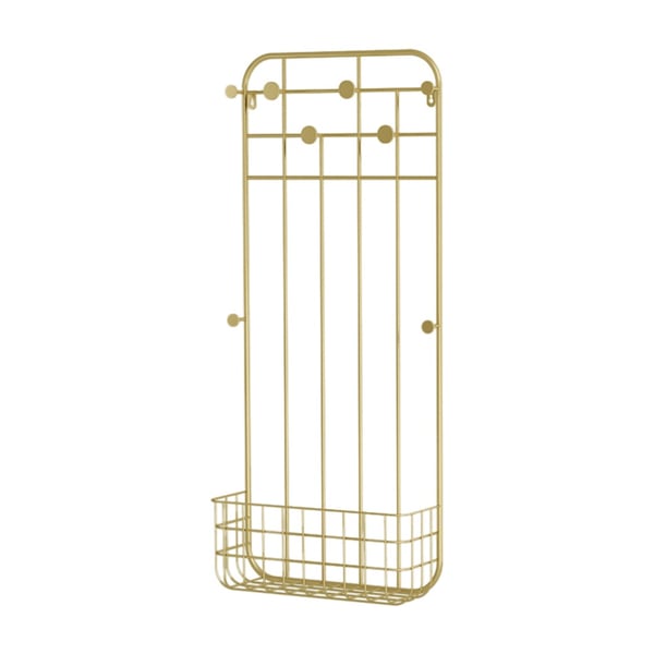 Large Gold Modern Wall Shelf with Hooks & Basket for Entryway Homary