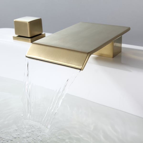 Moda Brushed Gold Waterfall Widespread Bathroom Sink Faucet Square