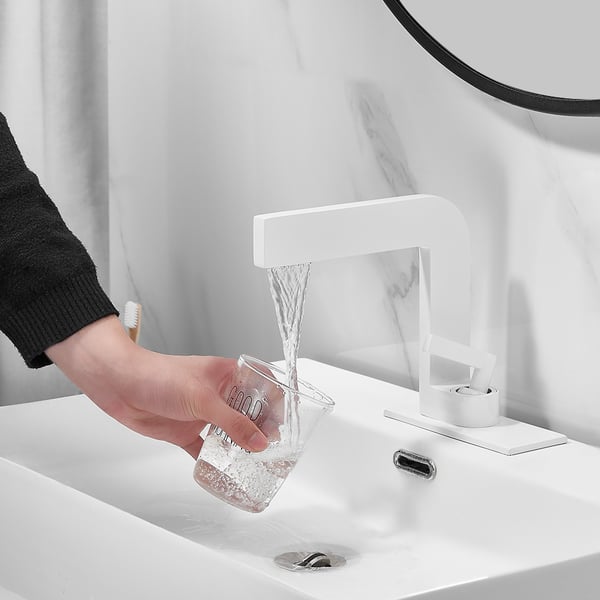 White Waterfall Single Handle Bathroom Sink Faucet Solid Brass with