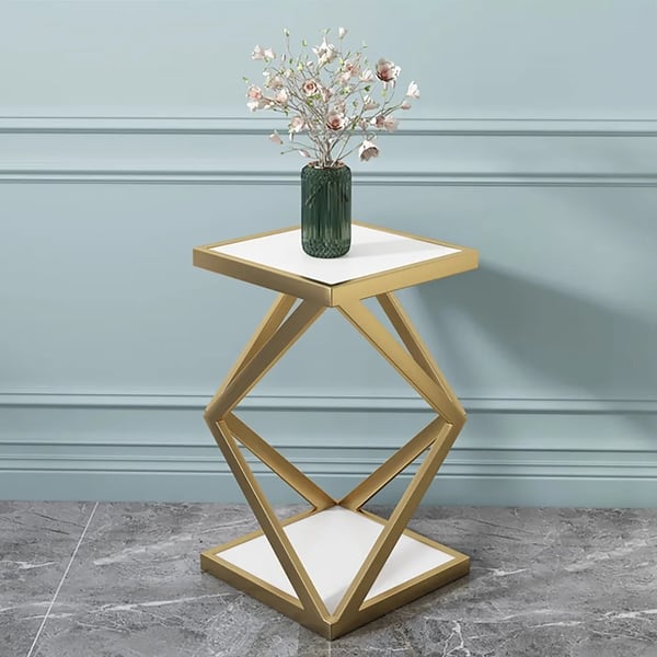 White Plant Stand 2Shelf Gold Plant Pot Stand for Indoor in SmallHomary