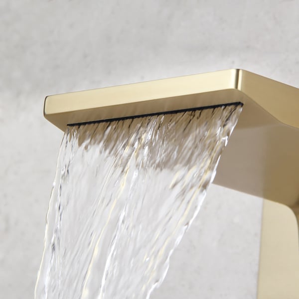 Sleek Brushed Gold Wall Mounted Single Handle Waterfall Bathroom Sink