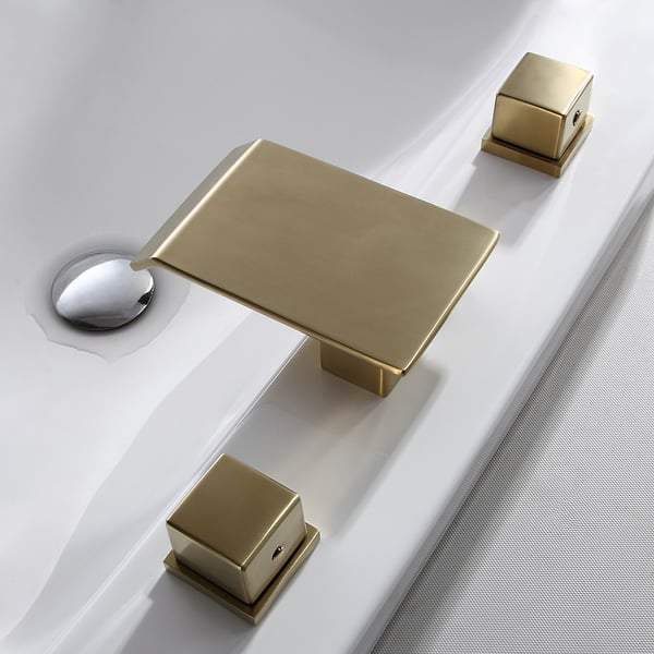 Moda Brushed Gold Waterfall Widespread Bathroom Sink Faucet Square ...