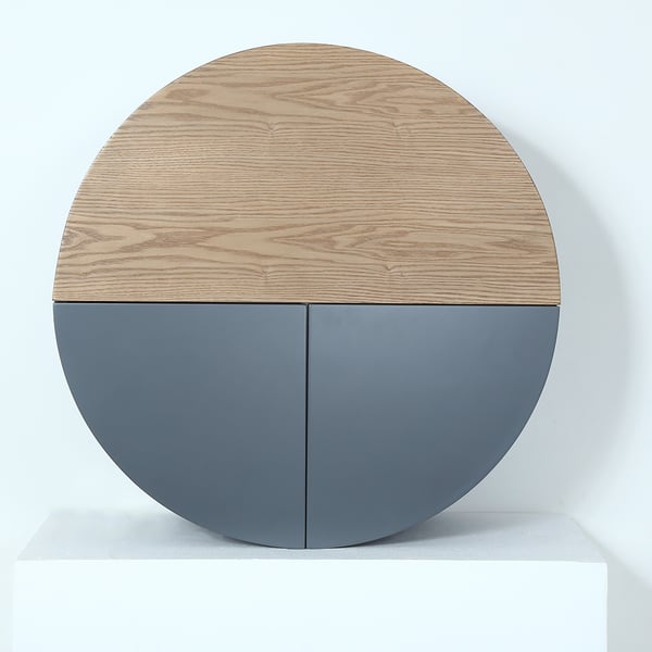 Modern Gray Round WallMount Makeup Vanity Table Set with Mirror