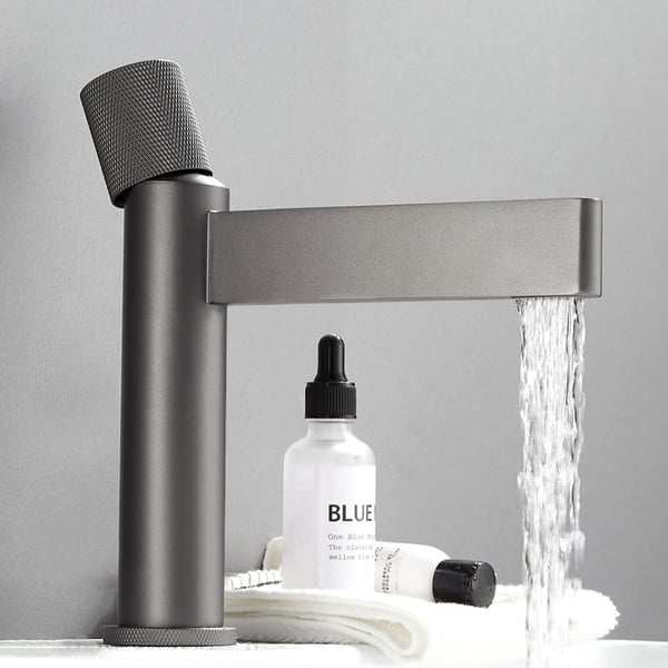 Waterfall Bathroom Sink Faucet in Gray Solid Brass Single Handle Homary