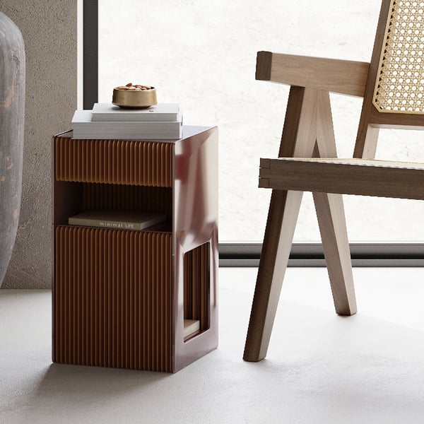 Foldable End Table with Storage Acrylic Tabletop Side Table BrownHomary