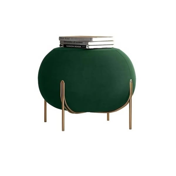 Green Spherical Velvet Ottoman Footrest Metal in Gold Homary