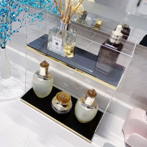 2Tier Modern Bathroom Storage Box Desk Organizer in Clear Homary UK