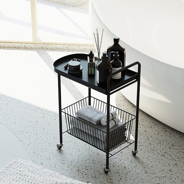 Modern Black Bar Cart in Metal End Table with Storage Homary UK