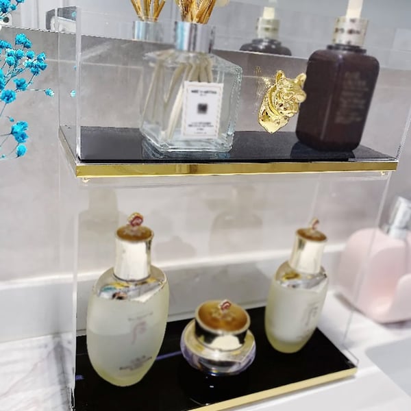 2-Tier Modern Bathroom Storage Box Desk Organizer in Clear | Homary UK
