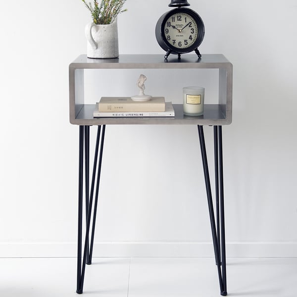 Modern Grey End Table with Storage in MDF & MetalHomary