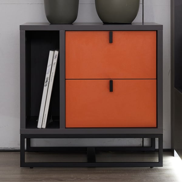 Gray & Orange Modern Nightstand 2Drawer Bedroom Nightstand Stainless