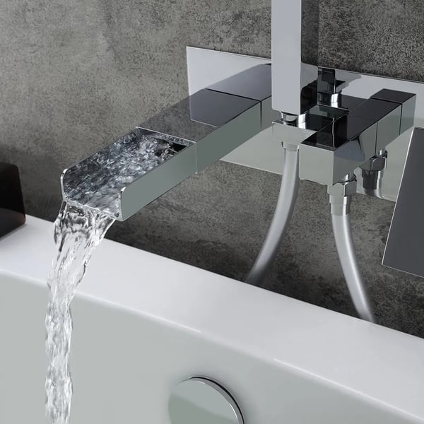 Mill Modern Waterfall WallMount Tub Filler Faucet & Handshower Chrome