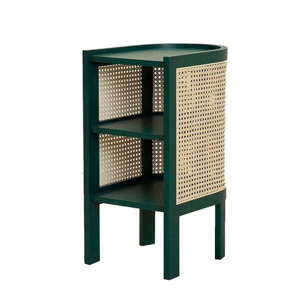 Green Side Table with Storage Rattan End Table 3TiersHomary