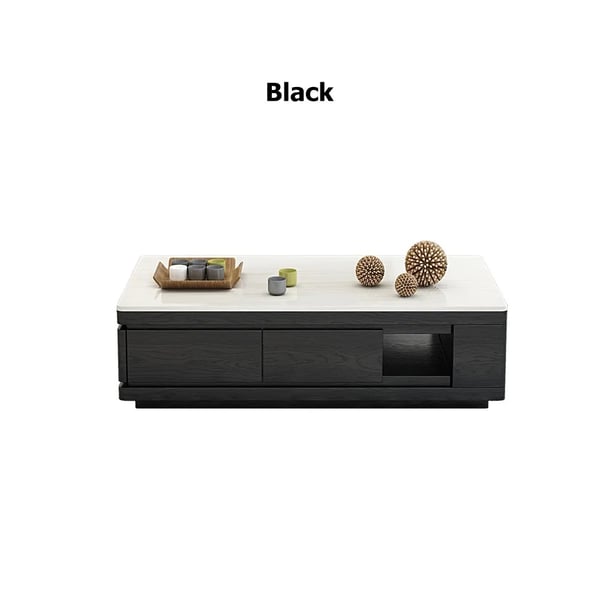 Black Rectangle Coffee Table with Storage Modern Faux Marble Accent