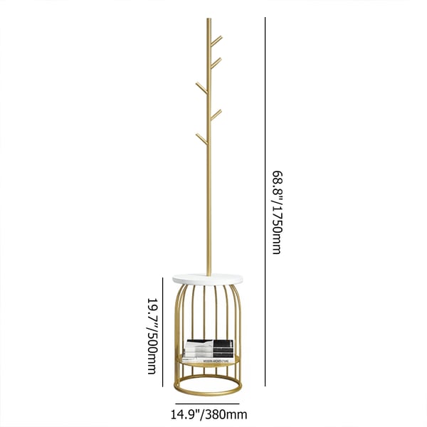 1750mm White Freestanding Coat Stand with Storage Shelf BranchShaped