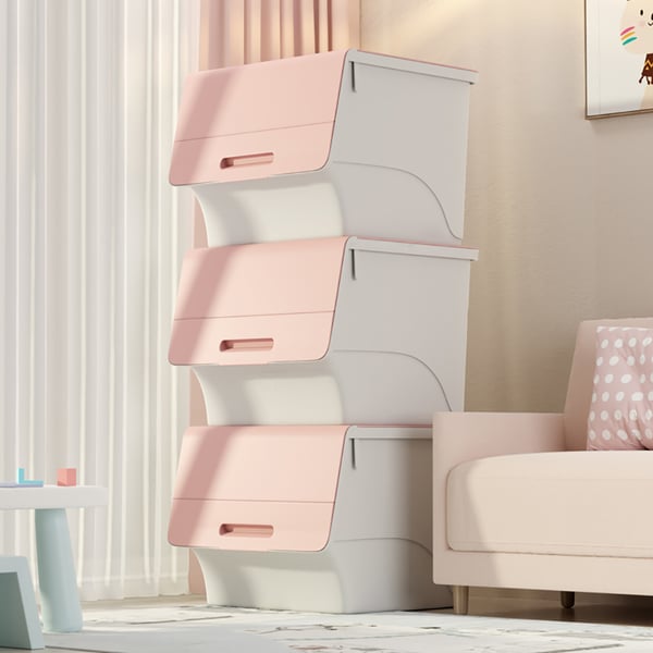 Pink Toy Organiser Basket with Front Opening Lid Homary UK