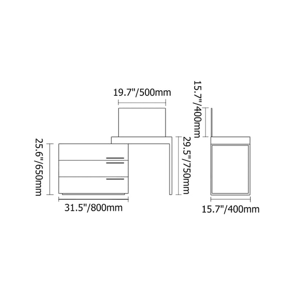 Modern White Extendable Makeup Vanity Set with Flip Top Mirror & 3