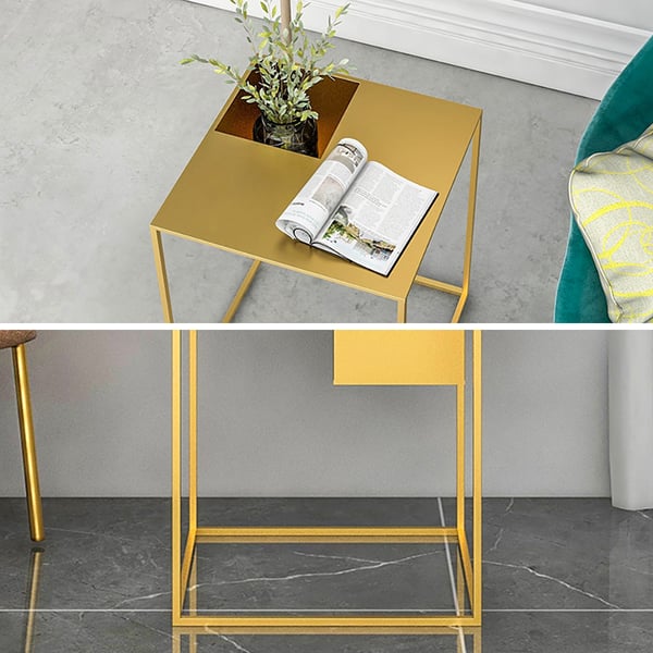 Modenrn Gold Metal End Table with Storage Square Side TablesHomary