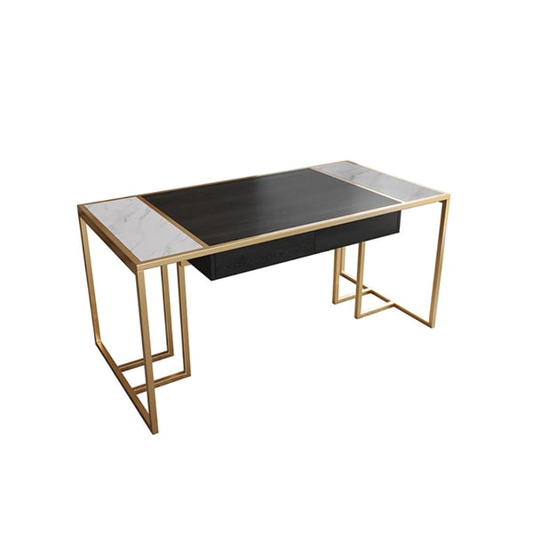 Gold Modern Writing desk with Drawers with Sintered Stone & Wood Top