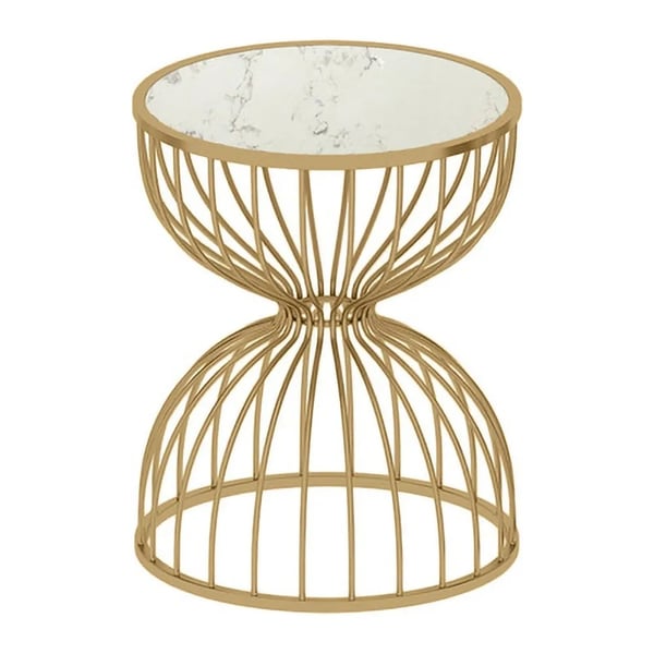 White End Table Marble Top Side Table Metal in Gold Homary
