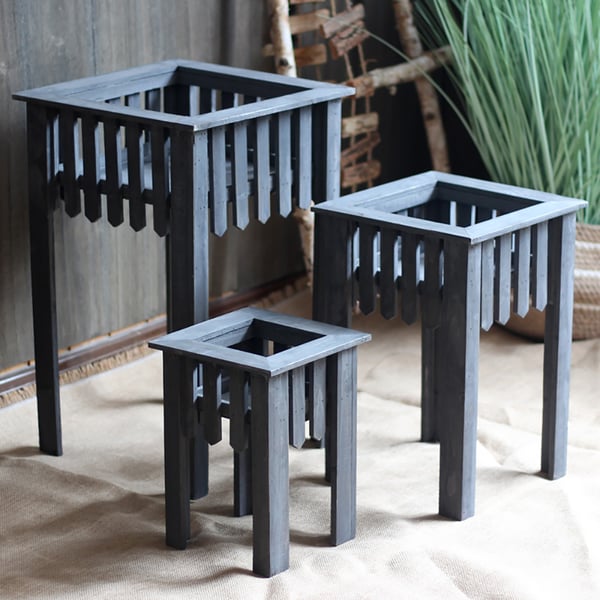 Rustic Wooden Square Plant Stand Freestanding Stand Set of 3Homary