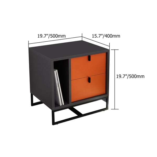 Gray & Orange Modern Nightstand 2Drawer Bedroom Nightstand Stainless