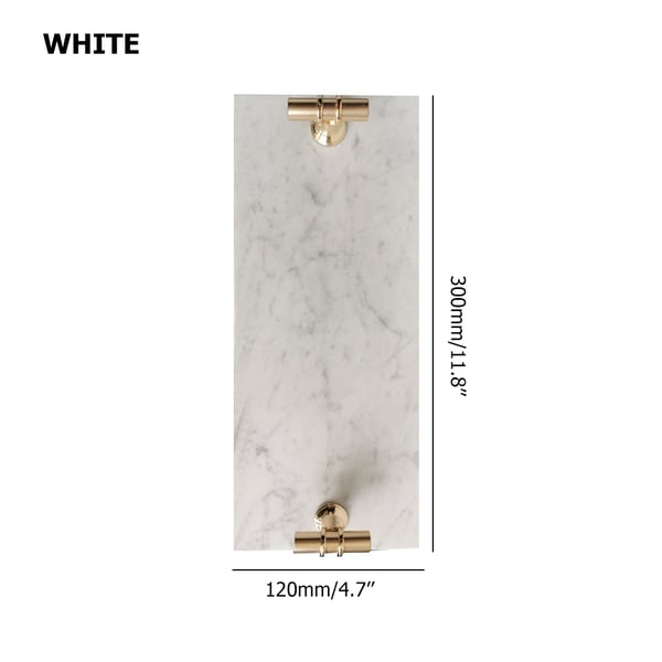 White Marble Rectangular Serving Tray with Gold Handles Homary UK