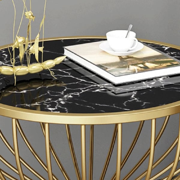 Black End Table Marble Top Side Table Metal in Gold Homary