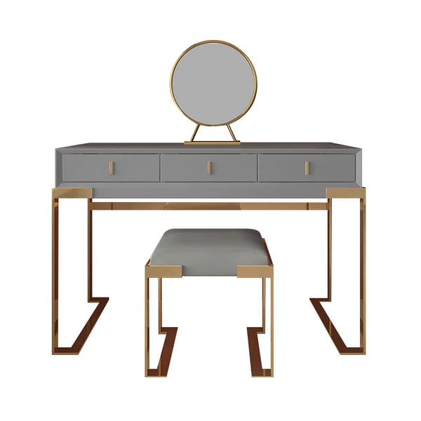 Modern Gray Makeup Vanity Set 3Drawer Dressing Table Stool & Removable